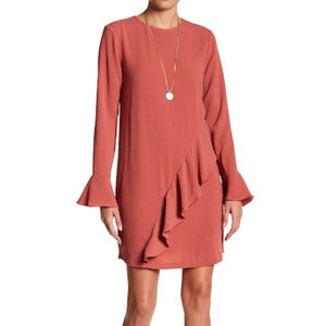 CHARLES HENRY RUFFLE DRESS SHIFT M LONG SLEEVE NEW